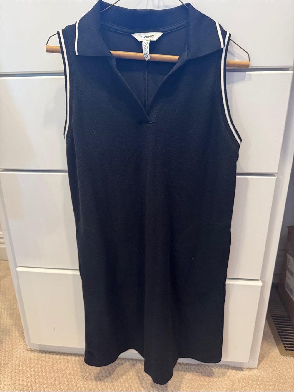 SPANX AirEssentials Black Sleeveless Polo Dress with White Trim SzS